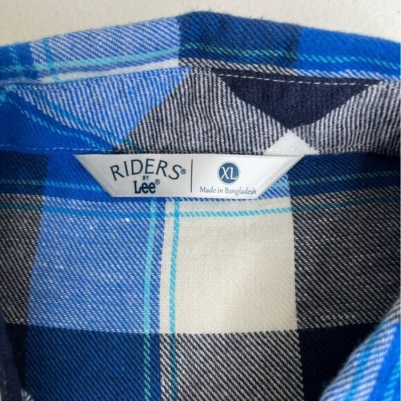 Riders by Lee Blue Plaid Flannel Long Sleeve Button Front Cotton Shirt Women XL - Picture 6 of 12